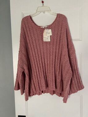 Miracle Oversized Ribbed Scoop Neck Sweater in Dusty Rose